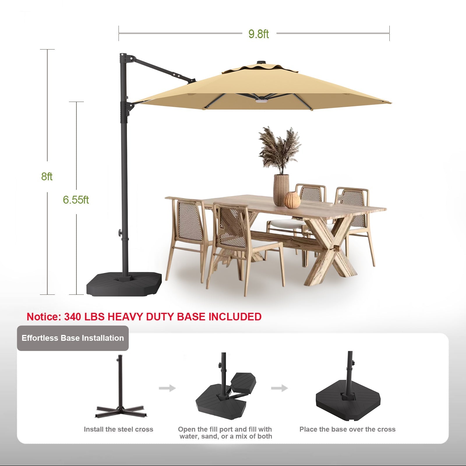 Sunvanta Auron Pro™ Round Cantilever Patio Umbrella with Solar LED Lights