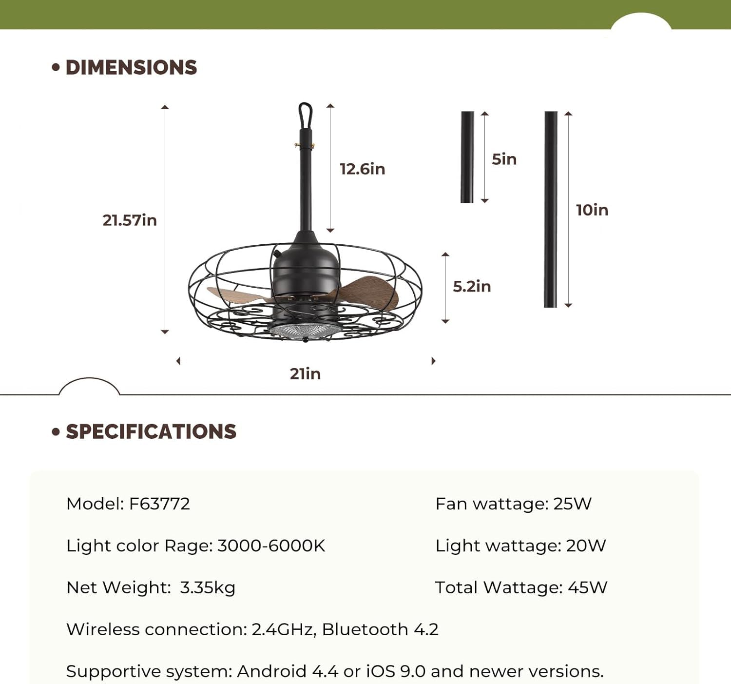 Sunvanta Outdoor Ceiling Fan with Light – Waterproof Gazebo Fan with Remote for Patio & Pergola