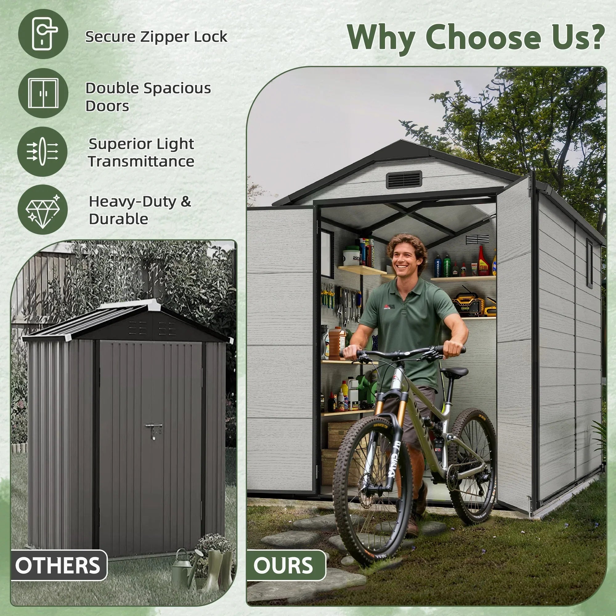 Sunvanta YardVault Resin Storage Shed with Floor – Outdoor Storage for Tools, Bikes & Garden Equipment
