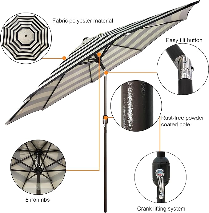 Sunvanta Market Breeze™ Patio Umbrella with 8 Sturdy Ribs, Push-Button Tilt & Crank Lift