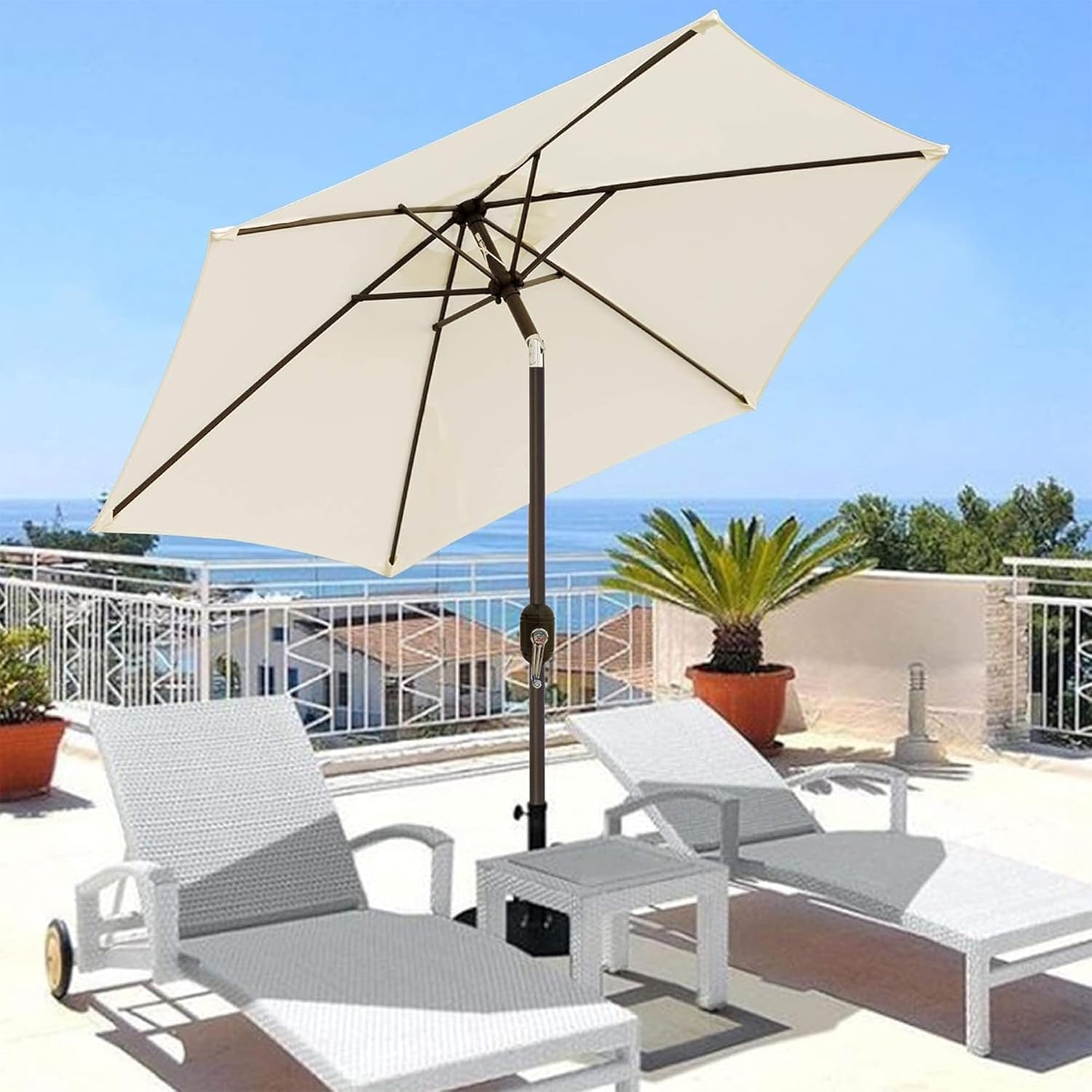 Sunvanta Market Breeze™ Patio Umbrella with 8 Sturdy Ribs, Push-Button Tilt & Crank Lift