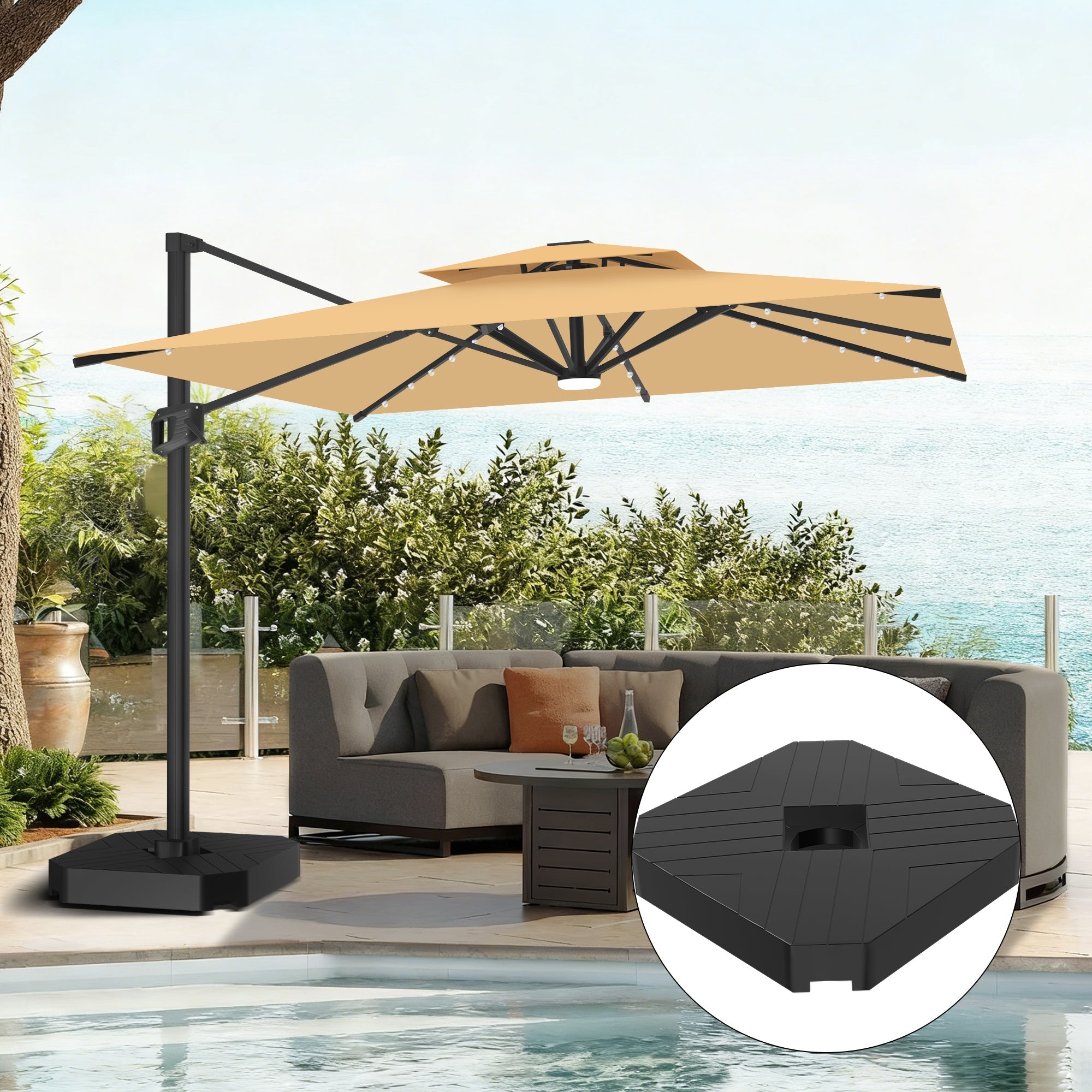 Sunvanta Auron Pro Cantilever Umbrella with Built-In LED Lighting and Reinforced Aluminum Frame for Patio & Garden Use