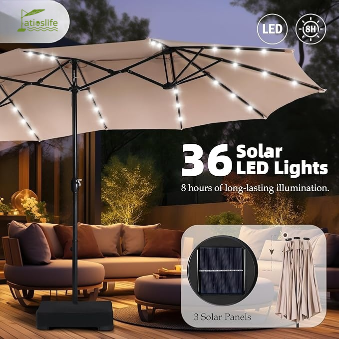 Sunvanta Horizon Haven™ 4.6x2.7mDouble-Sided Patio Umbrella with LED Lighting