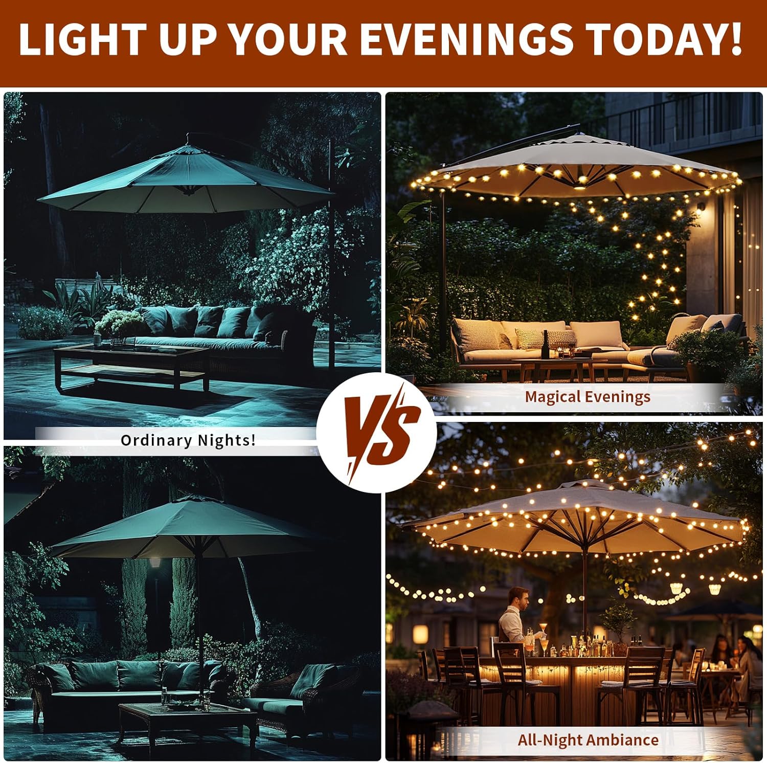 Sunvanta™ Umbrella & Gazebo LED Light Kit – Battery-Powered Ambient Lighting with Remote