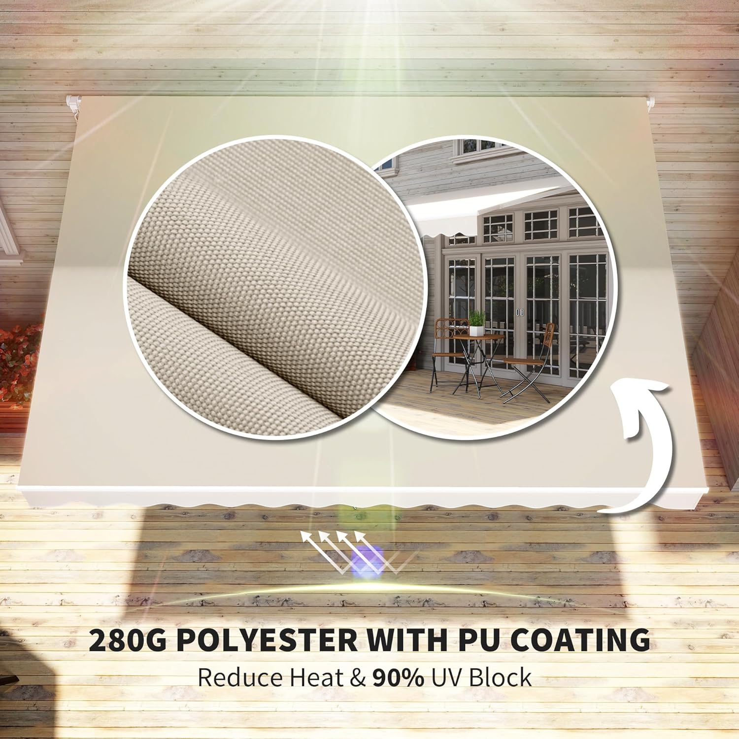 Sunvanta 3.6m × 3m Retractable Awning with Manual Crank – UV-Resistant Canopy for Patio & Balcony