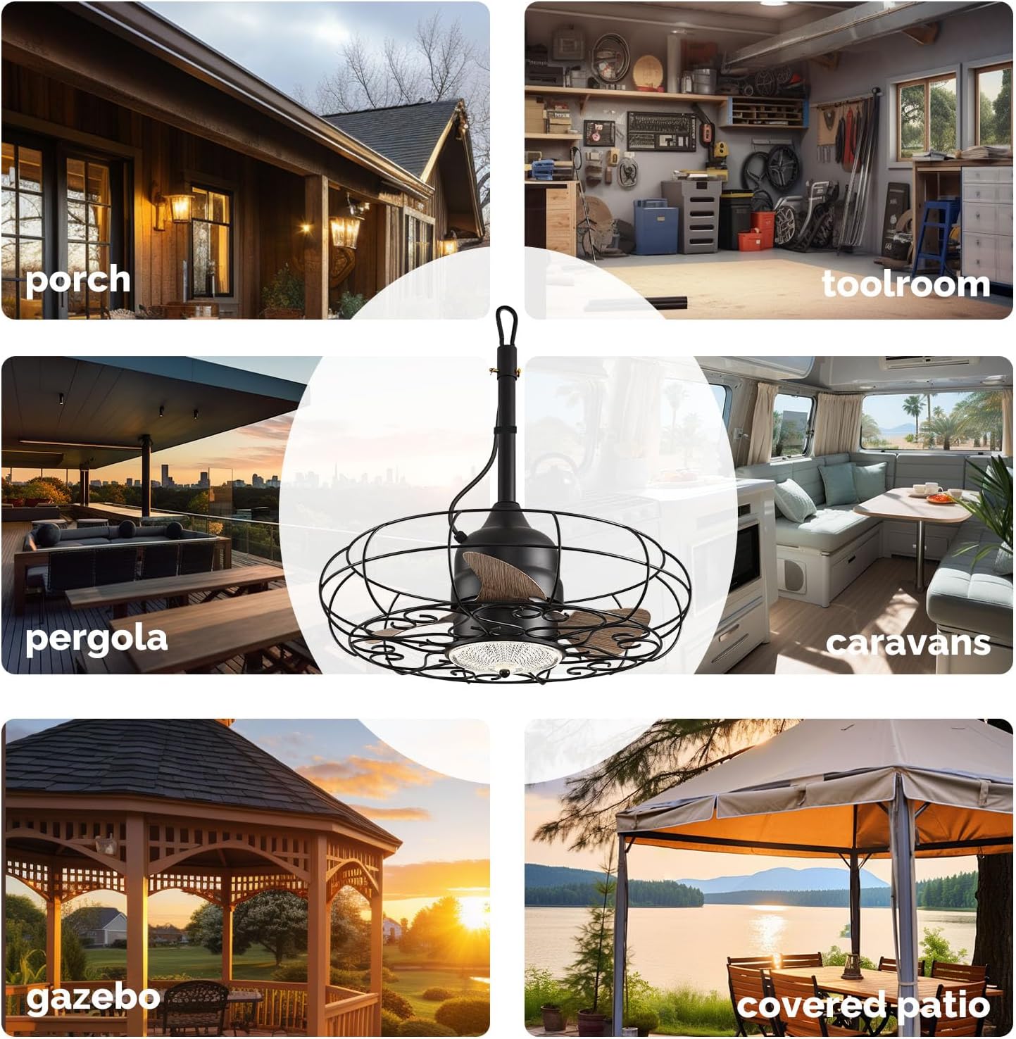 Sunvanta Outdoor Ceiling Fan with Light – Waterproof Gazebo Fan with Remote for Patio & Pergola