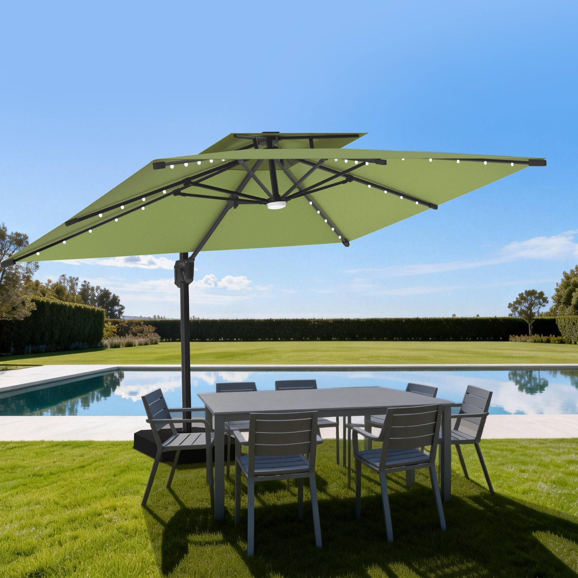 Sunvanta Auron Pro Cantilever Umbrella with Built-In LED Lighting and Reinforced Aluminum Frame for Patio & Garden Use