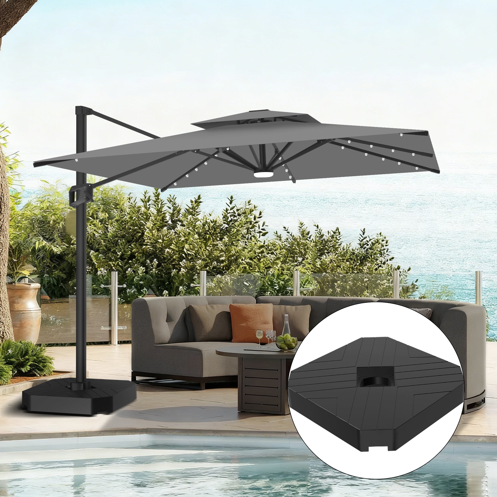 Sunvanta Auron Pro Cantilever Umbrella with Built-In LED Lighting and Reinforced Aluminum Frame for Patio & Garden Use
