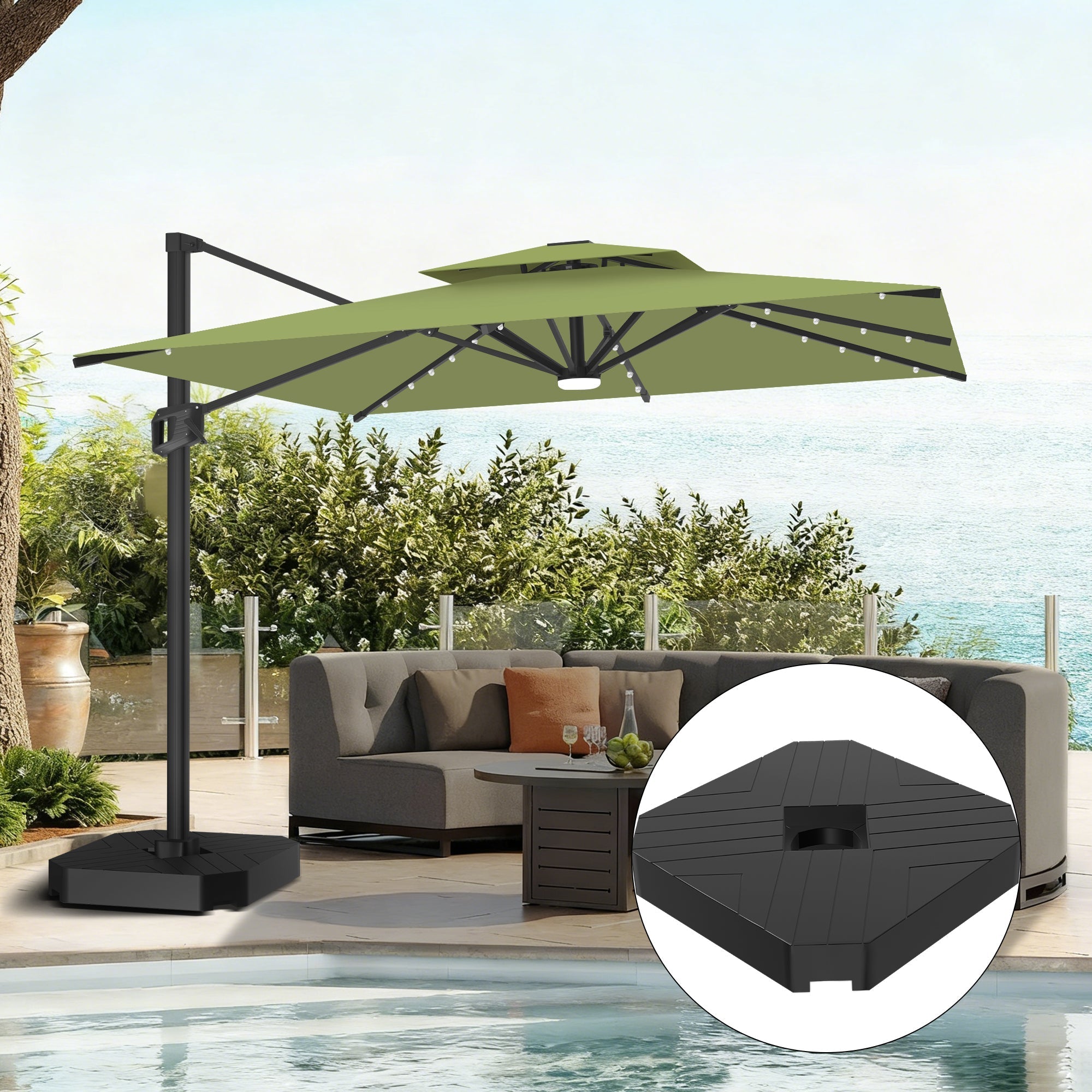 Sunvanta Auron Pro Cantilever Umbrella with Built-In LED Lighting and Reinforced Aluminum Frame for Patio & Garden Use
