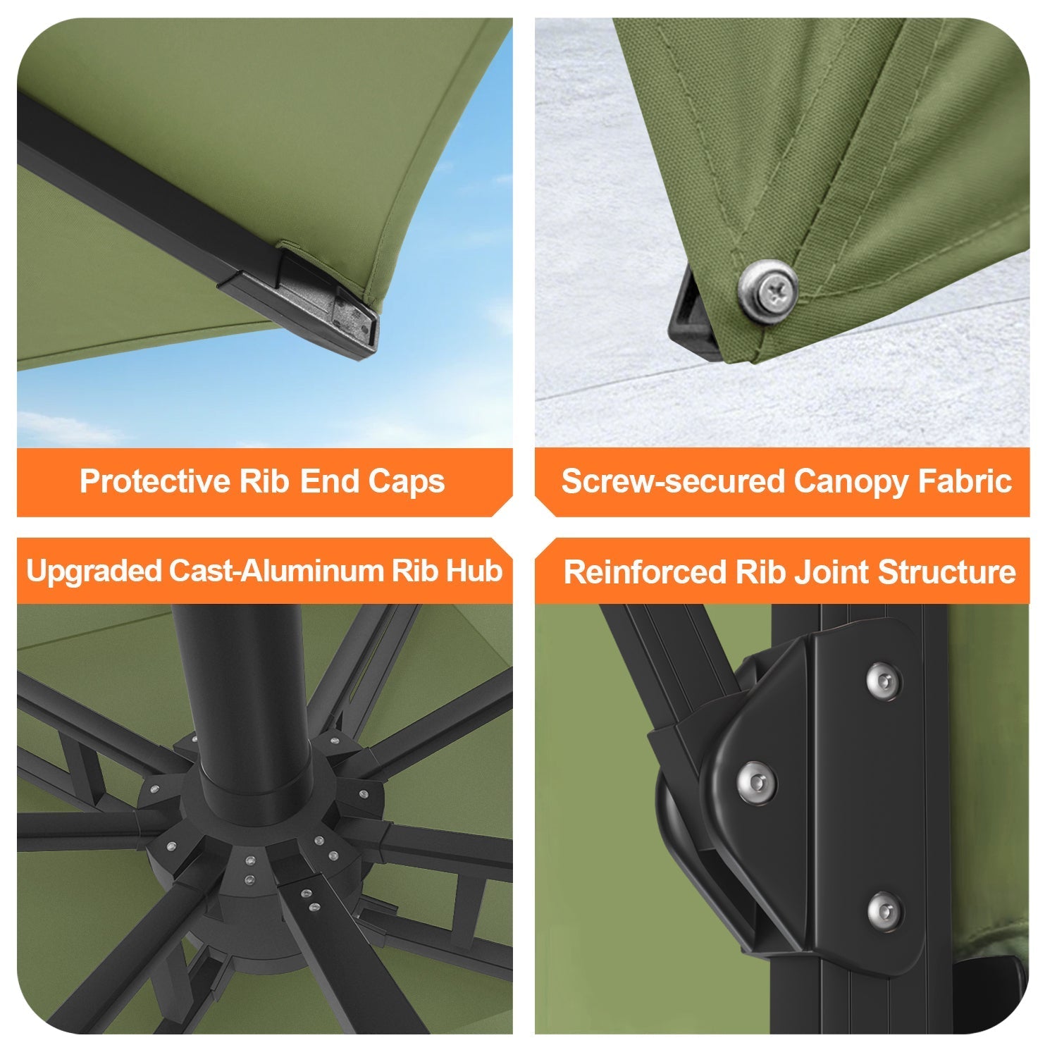 Sunvanta Auron Premium Cantilever Umbrella with Full-Rib LED Strip Lighting, Reinforced Fibreglass Ribs and Powder-Coated Aluminium Pole for Luxury Patio & Garden Shade