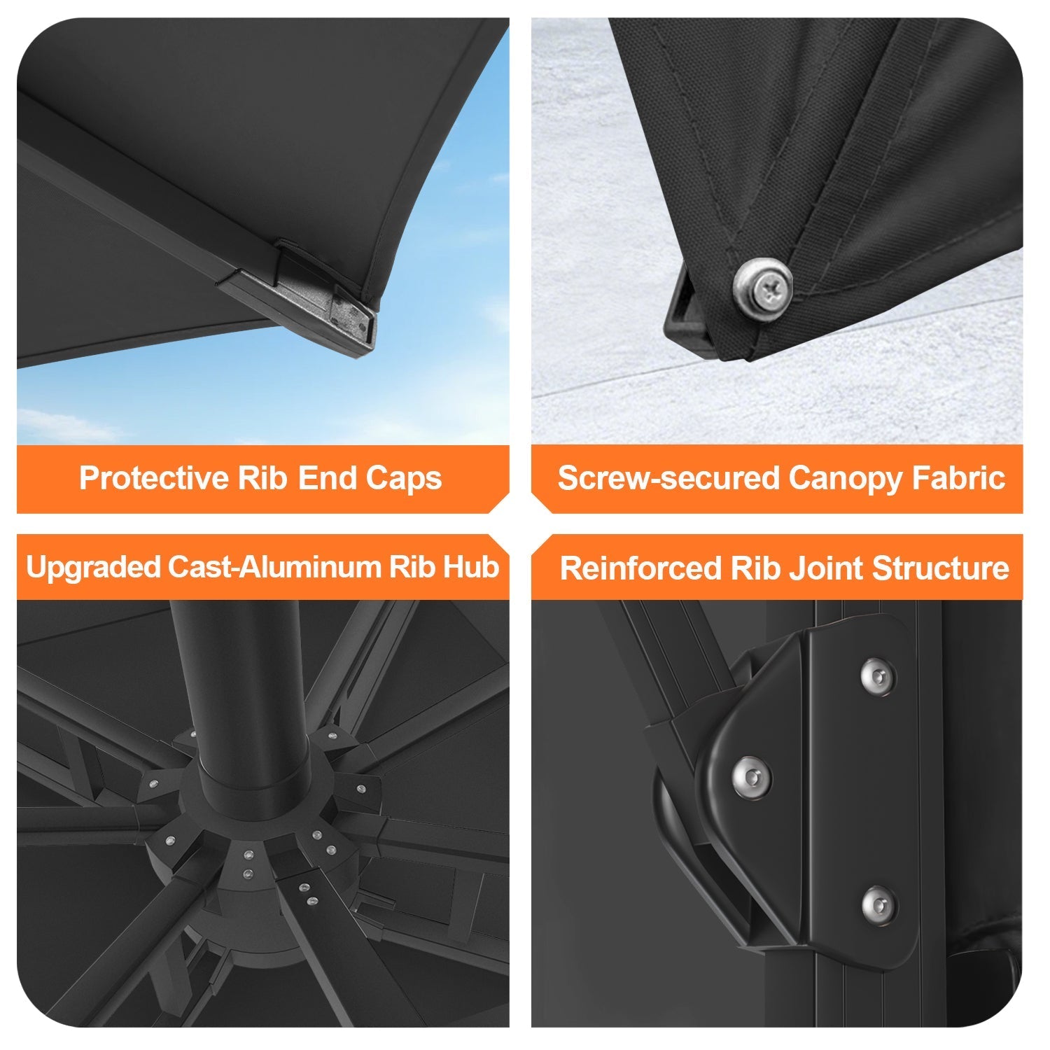 Sunvanta Auron Premium Cantilever Umbrella with Full-Rib LED Strip Lighting, Reinforced Fibreglass Ribs and Powder-Coated Aluminium Pole for Luxury Patio & Garden Shade