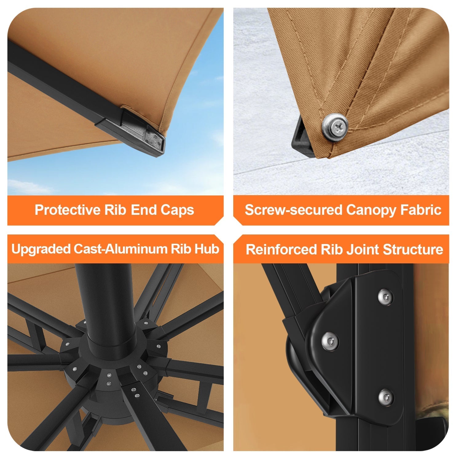 Sunvanta Auron Premium Cantilever Umbrella with Full-Rib LED Strip Lighting, Reinforced Fibreglass Ribs and Powder-Coated Aluminium Pole for Luxury Patio & Garden Shade