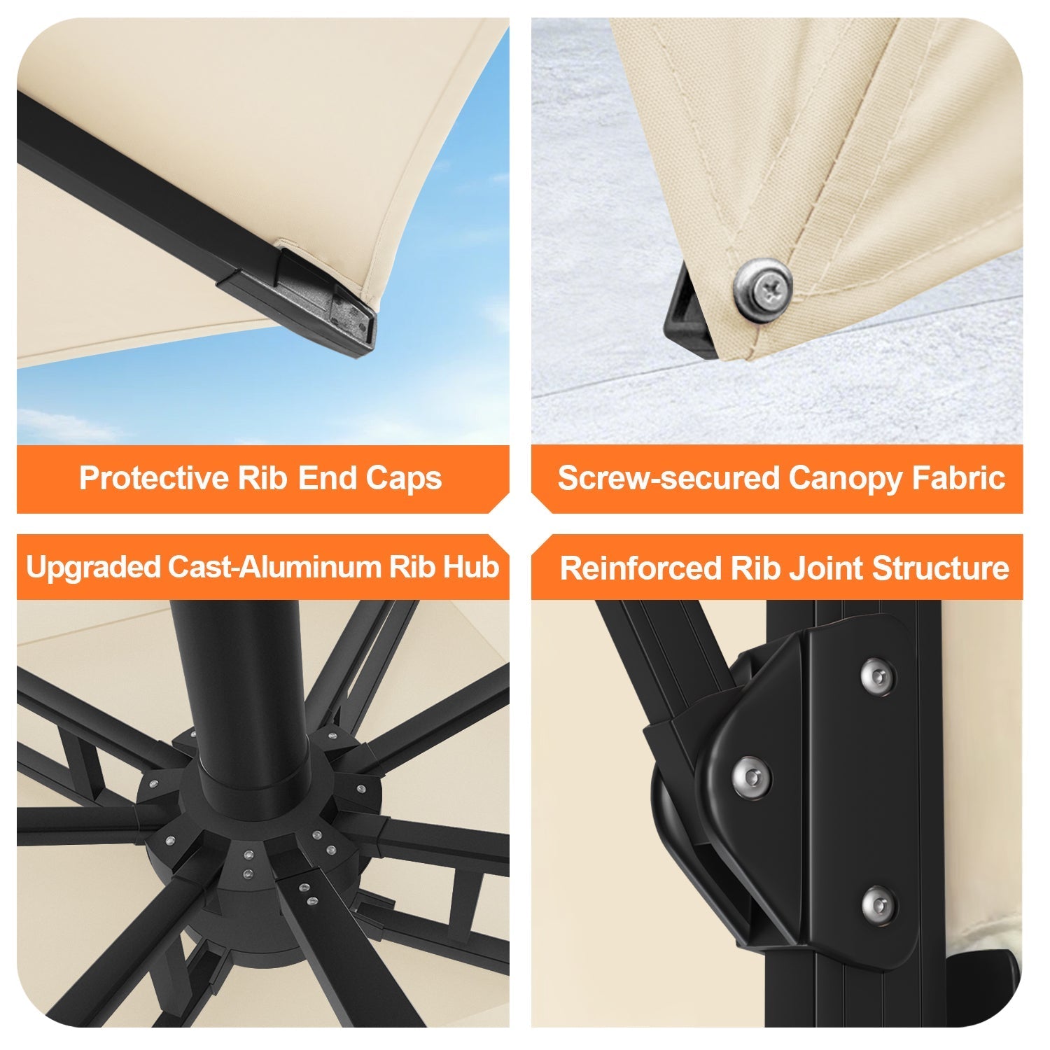Sunvanta Auron Premium Cantilever Umbrella with Full-Rib LED Strip Lighting, Reinforced Fibreglass Ribs and Powder-Coated Aluminium Pole for Luxury Patio & Garden Shade
