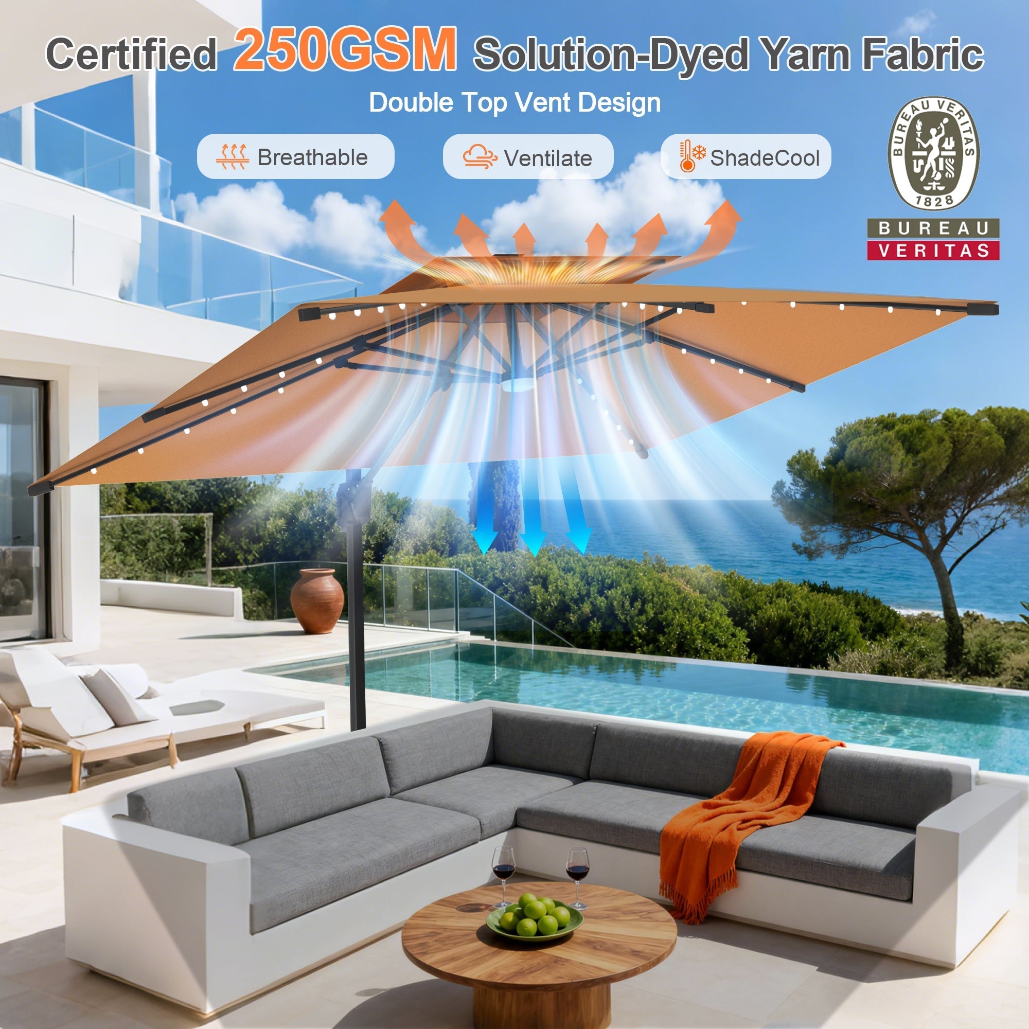 Sunvanta Auron Pro Cantilever Umbrella with Built-In LED Lighting and Reinforced Aluminum Frame for Patio & Garden Use
