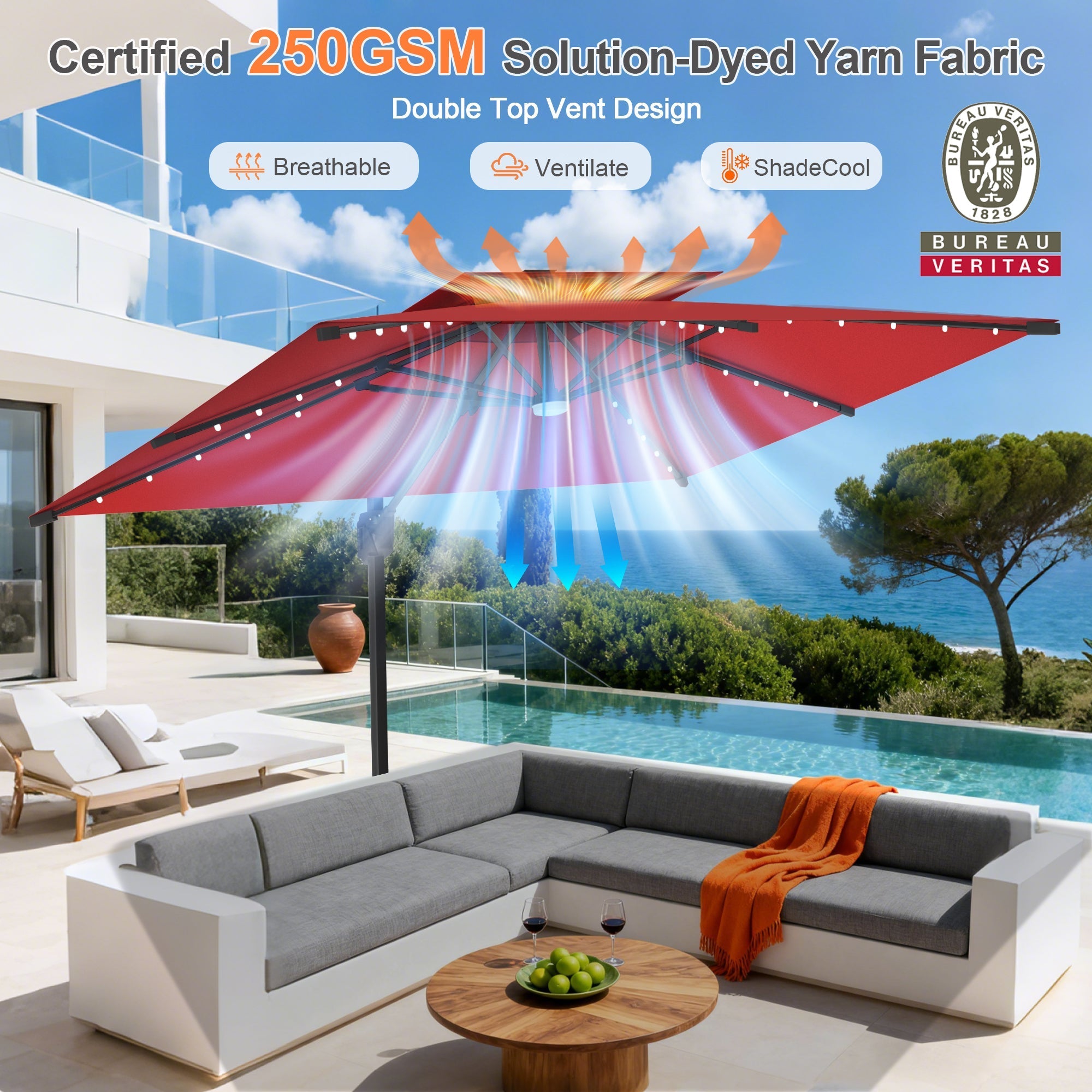 Sunvanta Auron Pro Cantilever Umbrella with Built-In LED Lighting and Reinforced Aluminum Frame for Patio & Garden Use