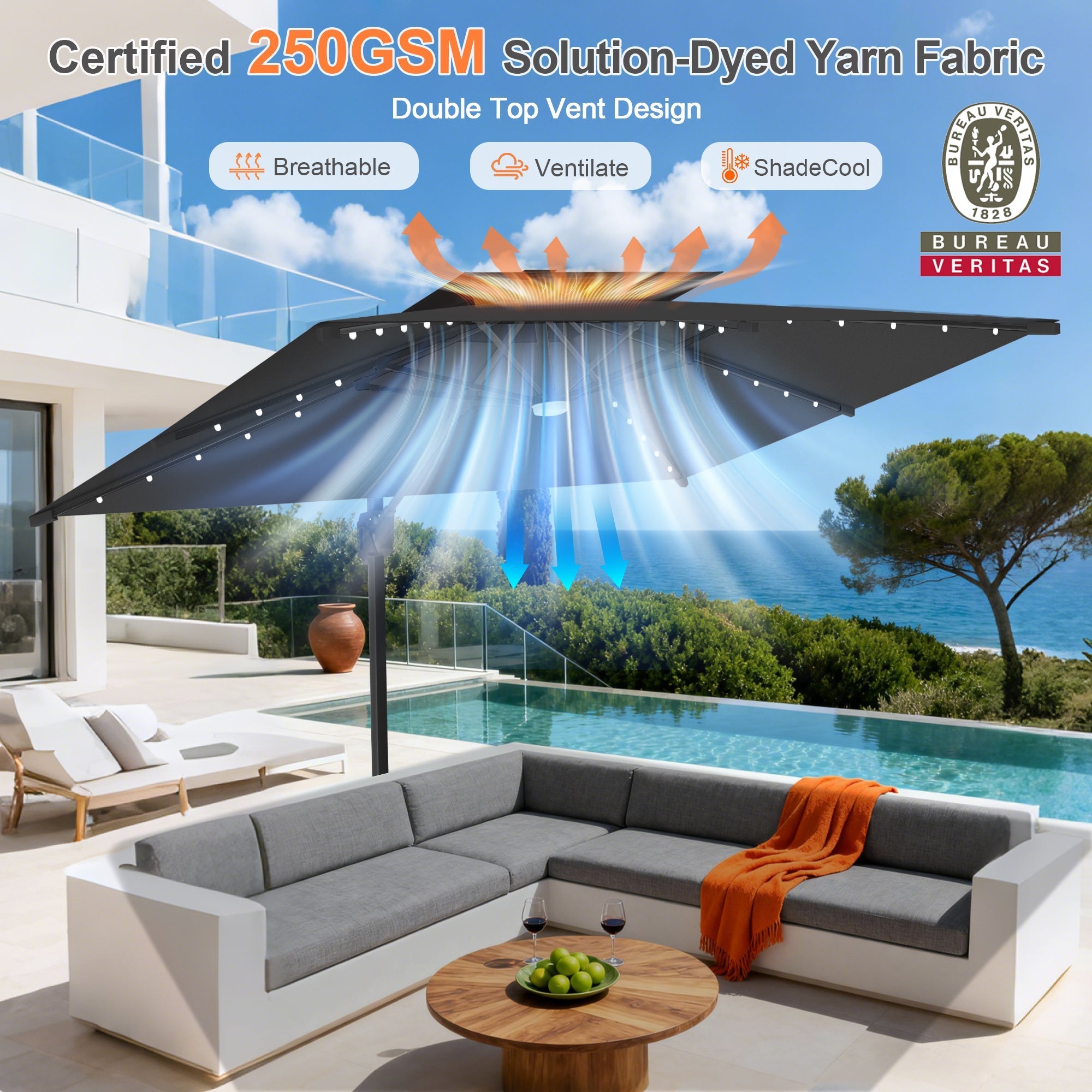Sunvanta Auron Pro Cantilever Umbrella with Built-In LED Lighting and Reinforced Aluminum Frame for Patio & Garden Use