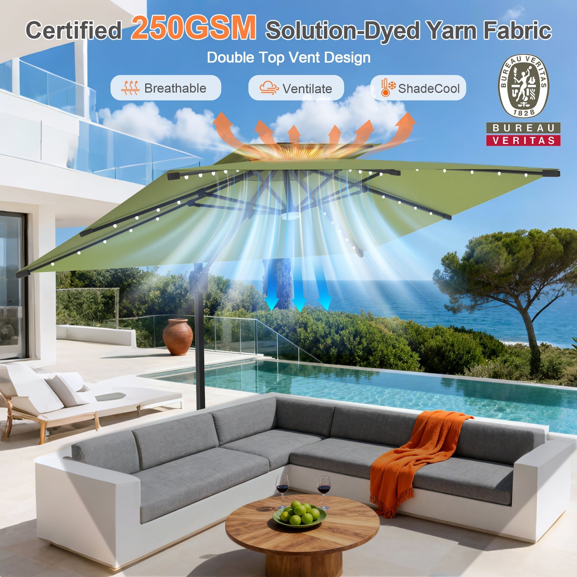 Sunvanta Auron Pro Cantilever Umbrella with Built-In LED Lighting and Reinforced Aluminum Frame for Patio & Garden Use