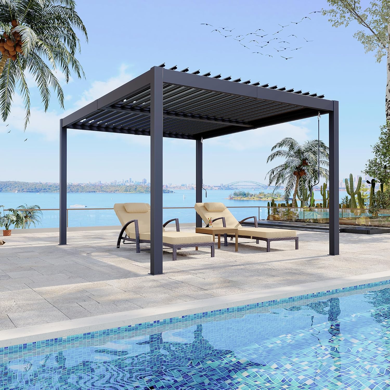 Sunvanta Atlantic Aluminum Louvered Pergola – Adjustable Louvers for Patio & Outdoor Space