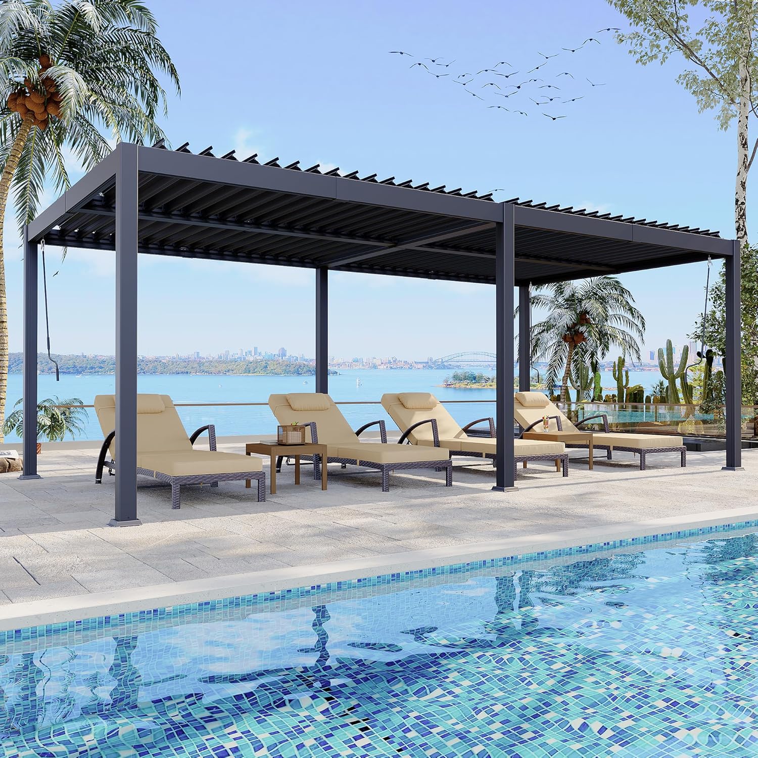 Sunvanta Atlantic™ 3 × 6 m Aluminium Louvered Pergola – Adjustable Louvres Outdoor Pergola for Patio