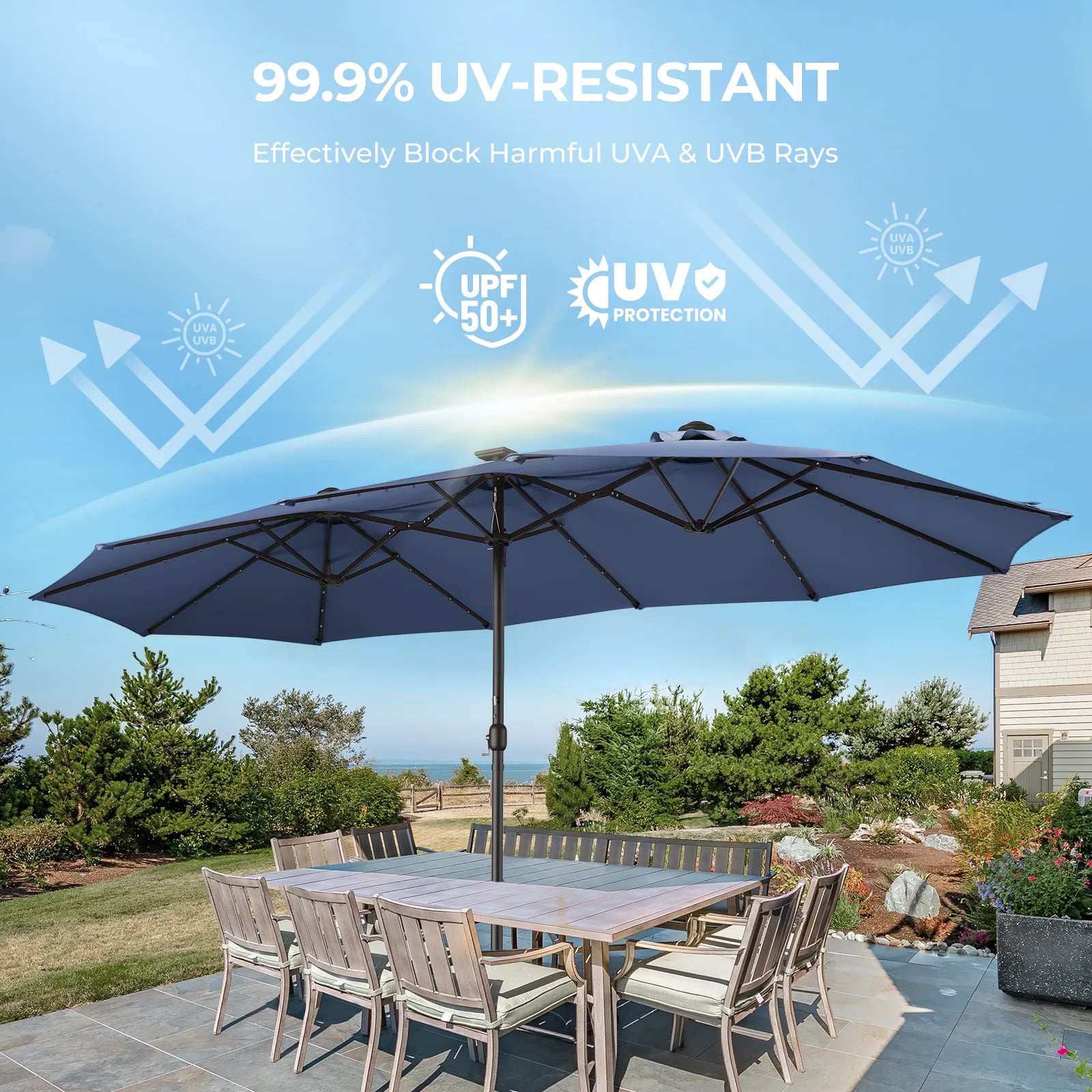Sunvanta Horizon Haven™ 4.6x2.7mDouble-Sided Patio Umbrella with LED Lighting