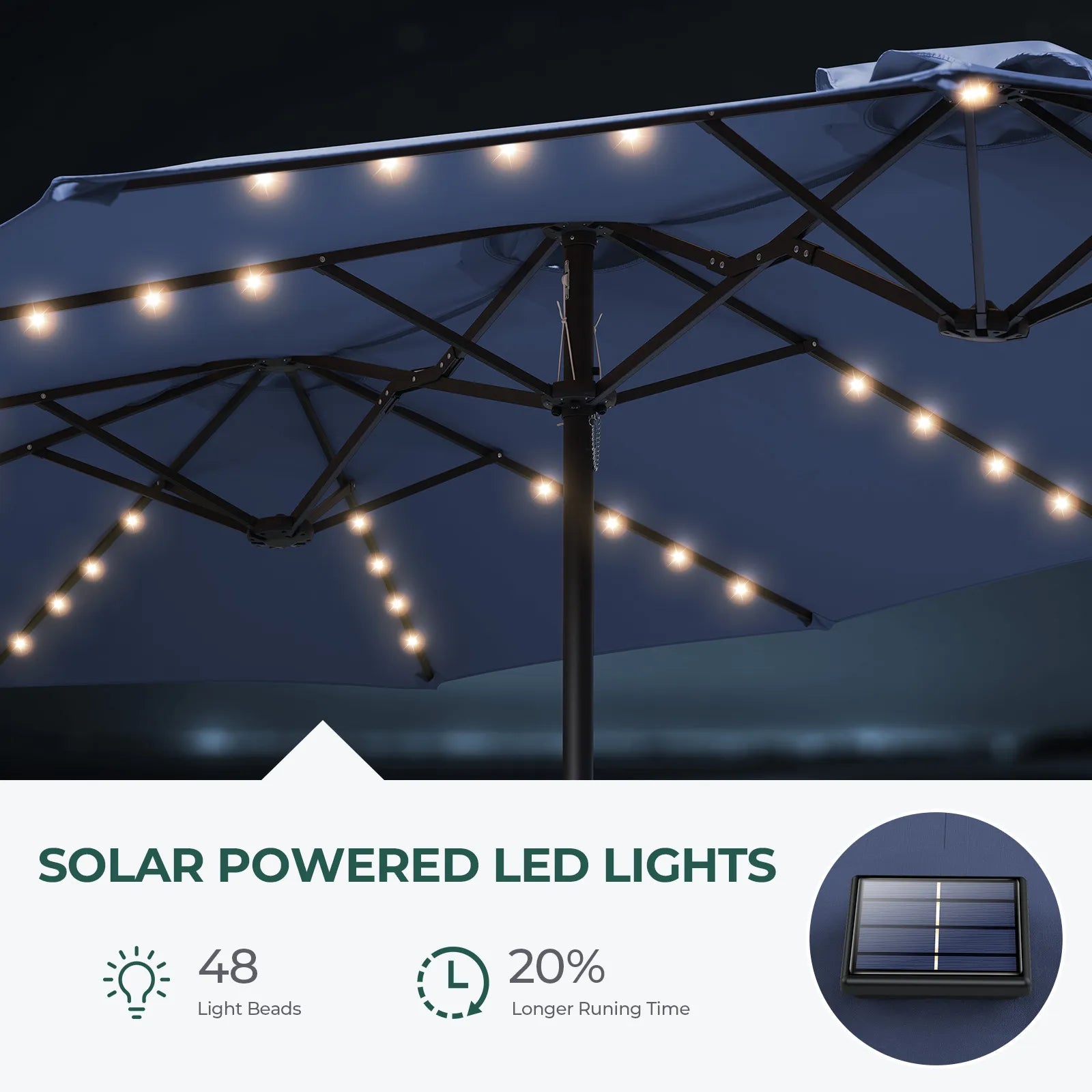 Sunvanta Horizon Haven™ 4.6x2.7mDouble-Sided Patio Umbrella with LED Lighting