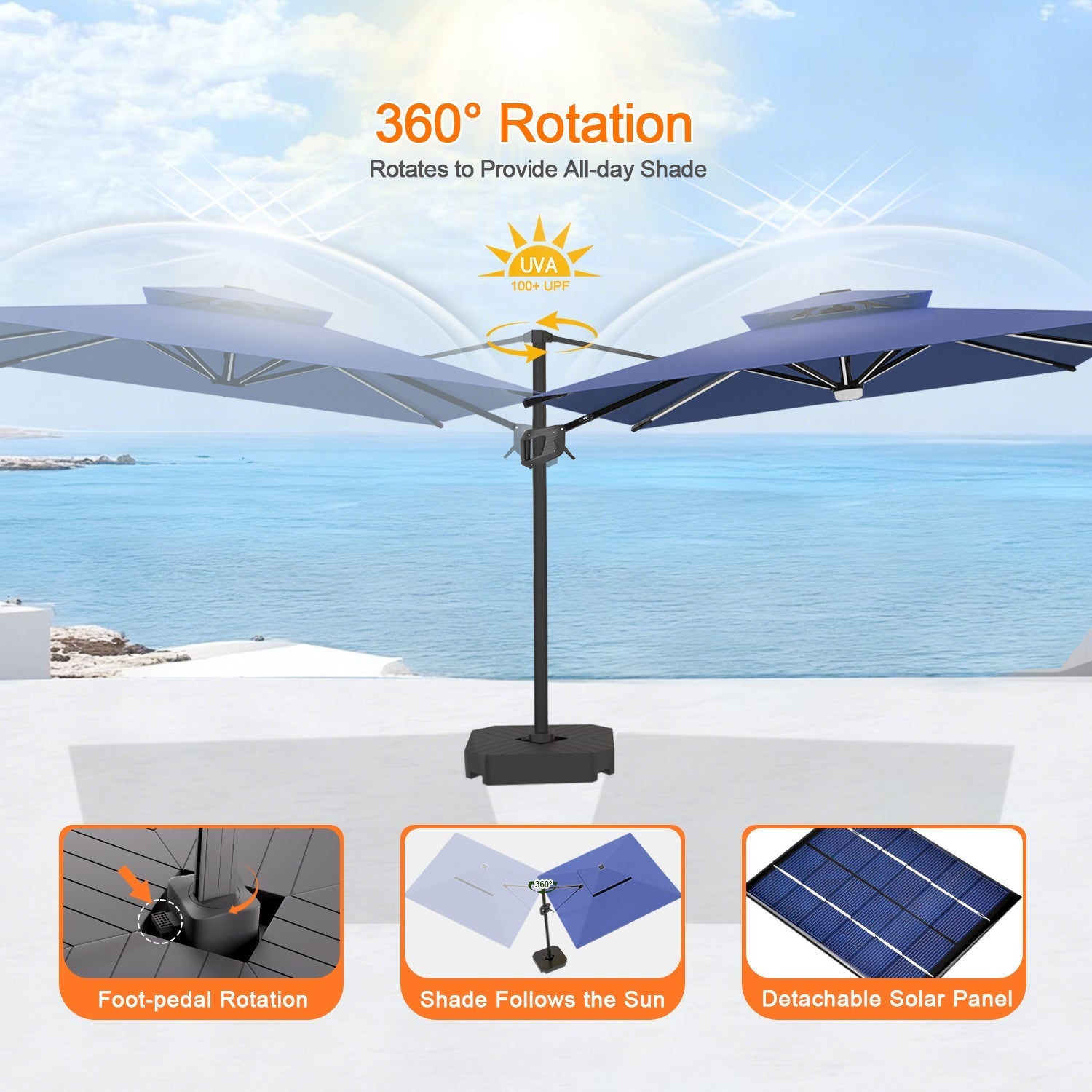 Sunvanta Auron Premium Cantilever Umbrella with Full-Rib LED Strip Lighting, Reinforced Fibreglass Ribs and Powder-Coated Aluminium Pole for Luxury Patio & Garden Shade