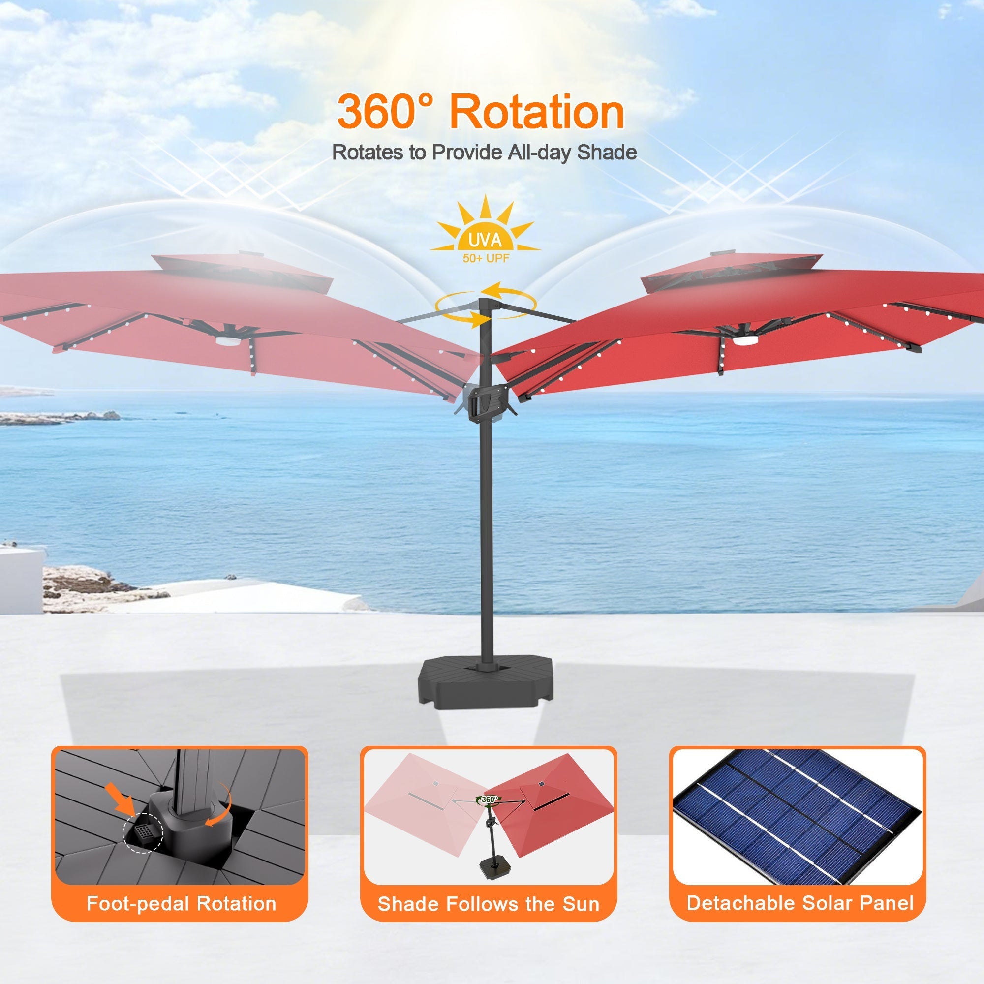 Sunvanta Auron Pro Cantilever Umbrella with Built-In LED Lighting and Reinforced Aluminum Frame for Patio & Garden Use