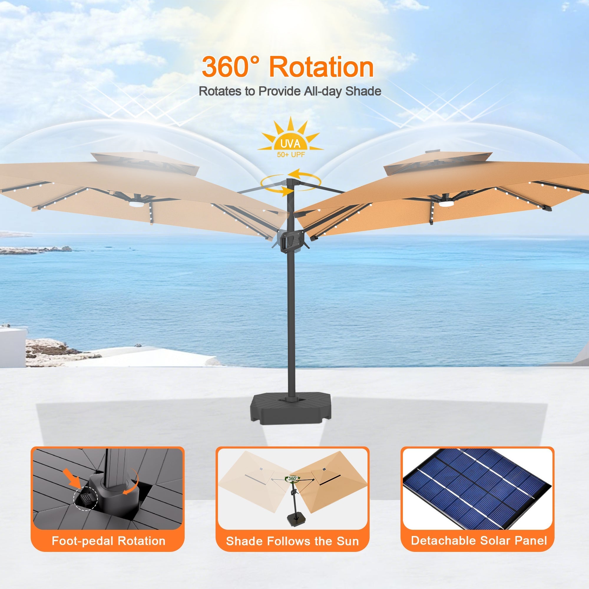 Sunvanta Auron Pro Cantilever Umbrella with Built-In LED Lighting and Reinforced Aluminum Frame for Patio & Garden Use