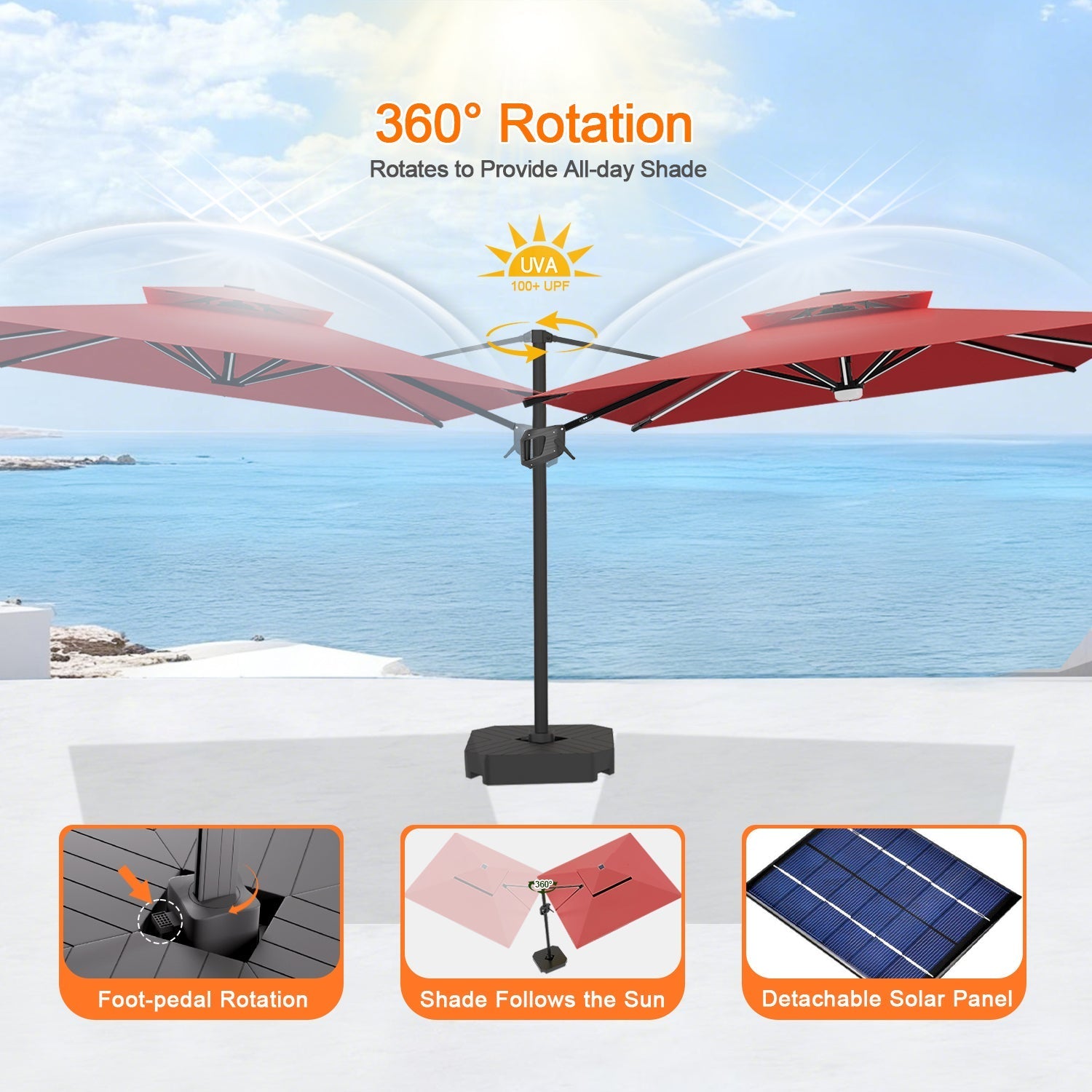 Sunvanta Auron Premium Cantilever Umbrella with Full-Rib LED Strip Lighting, Reinforced Fibreglass Ribs and Powder-Coated Aluminium Pole for Luxury Patio & Garden Shade