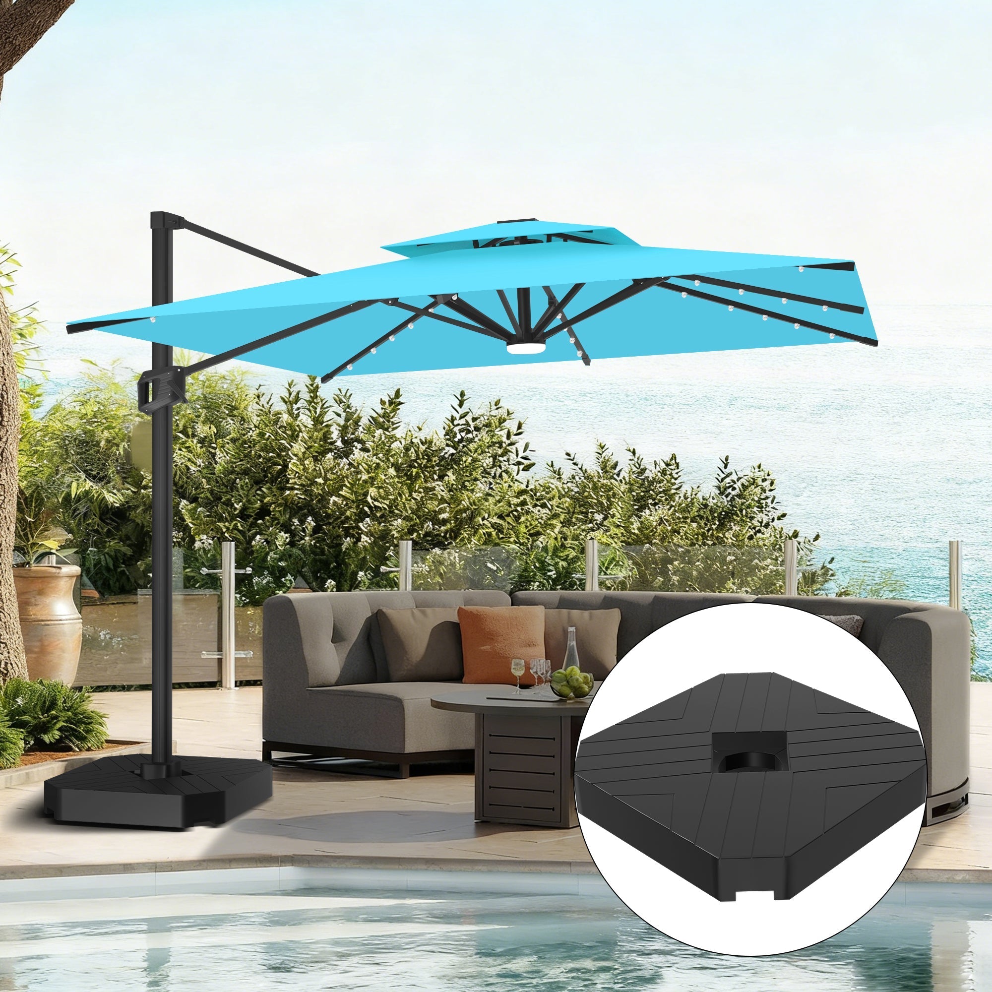 Sunvanta Auron Pro Cantilever Umbrella with Built-In LED Lighting and Reinforced Aluminum Frame for Patio & Garden Use